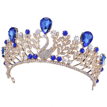 Swan Gold Plated Dark Blue Stone Alloy Crown